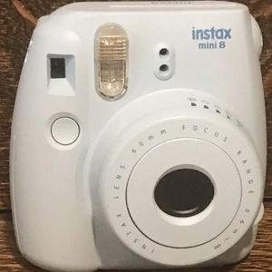 Instax Mini 8 Light Blue With Clear Case and Strap